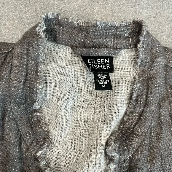 [M]Eileen Fisher Dark Gray Irish Linen LS Fringe Button Duster Cardigan Jacket - Picture 5 of 11